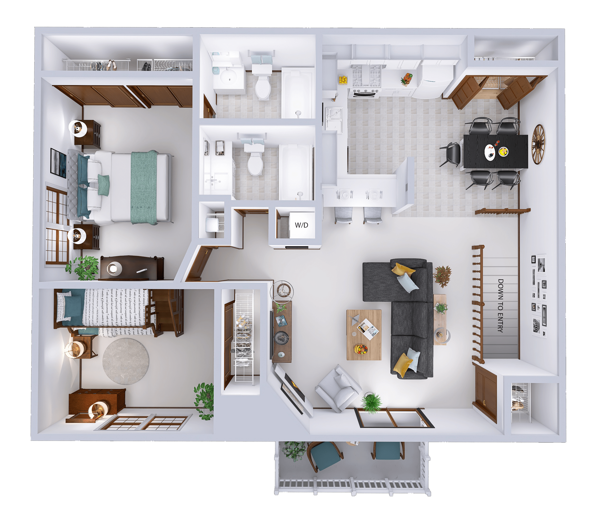 Floor plan for 2 beds, 2 baths, 1059 sqft